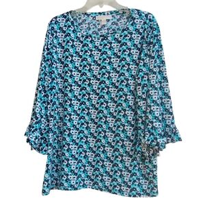 Michael Kors floral ruffled sleeves knit top sz 2X